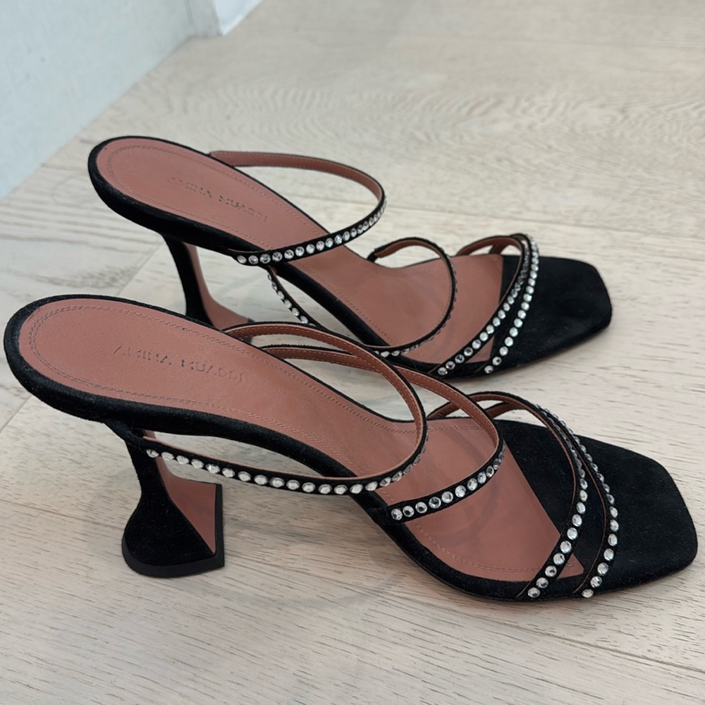 Amina Muaddi black suede heel with rhinestones (size 41)